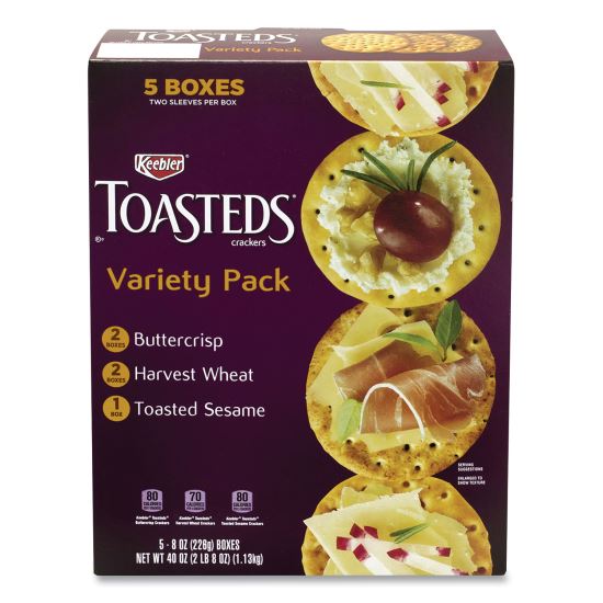 Toasteds Party Pack Cracker Assortment, 8 oz Box, 5 Assorted Boxes/Pack, Delivered in 1-4 Business Days 1