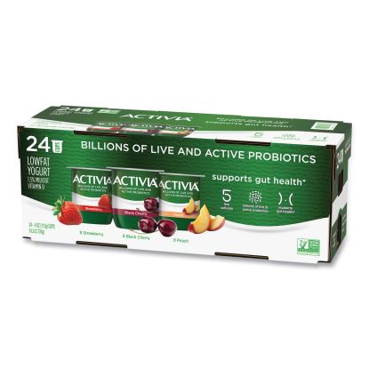 Probiotic Lowfat Yogurt, 4 oz Cups, Black Cherry/Peach/Strawberry, 24/Pack, Delivered in 1-4 Business Days 1