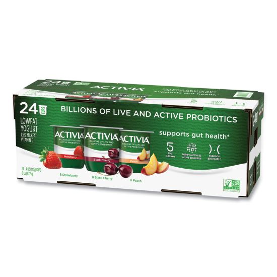 Probiotic Lowfat Yogurt, 4 oz Cups, Black Cherry/Peach/Strawberry, 24/Pack, Delivered in 1-4 Business Days 1