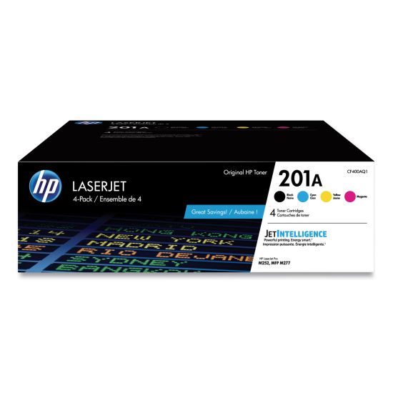 HP 201A, (CF400A-Q) 4-Pack Black/Cyan/Magenta/Yellow Original LaserJet Toner Cartridges 1