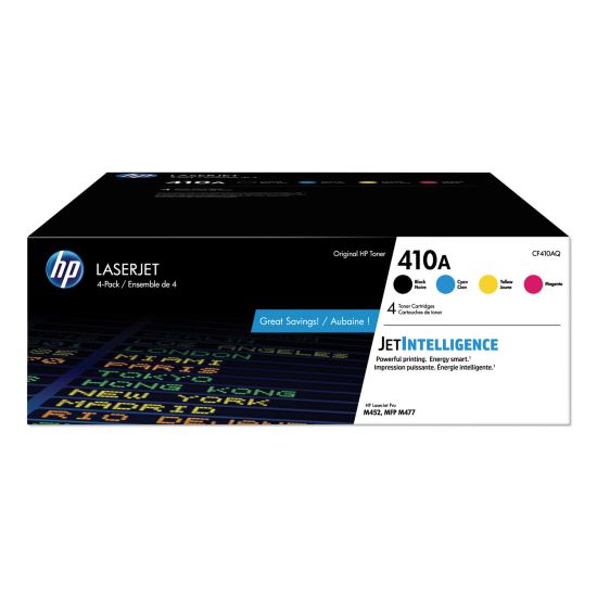 HP 410A, (CF410A-Q) 4-Pack Black/Cyan/Magenta/Yellow Original LaserJet Toner Cartridges 1