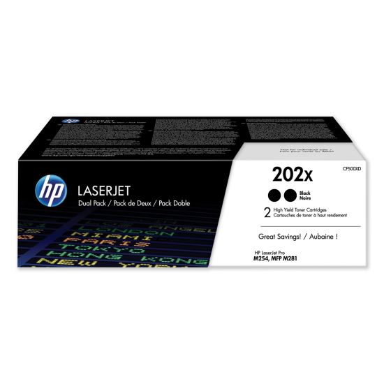 HP 202X, (CF500X-D) 2-Pack High-Yield Black Original LaserJet Toner Cartridges 1