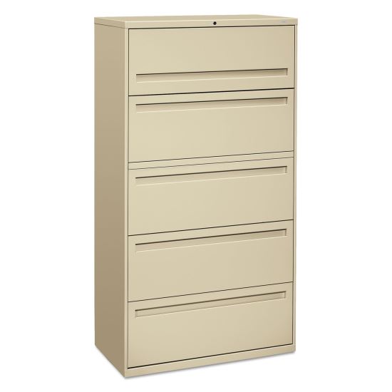 Brigade 700 Series Lateral File, 4 Legal/Letter-Size File Drawers, 1 File Shelf, 1 Post Shelf, Putty, 36" x 18" x 64.25" 1