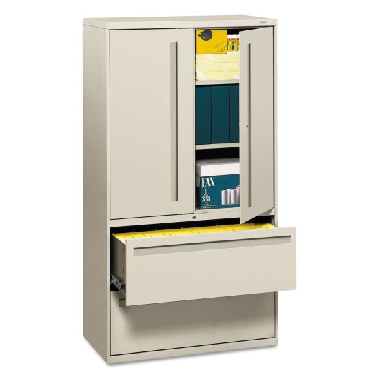 Brigade 700 Series Lateral File, Three-Shelf Enclosed Storage, 2 Legal/Letter-Size File Drawers, Gray, 36" x 18" x 64.25" 1