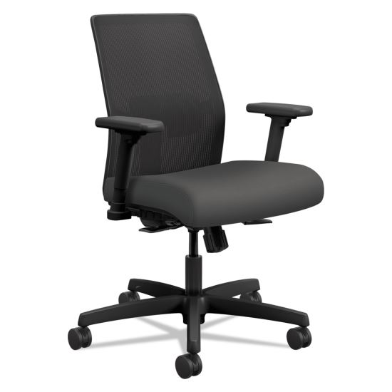 Ignition 2.0 4-Way Stretch Low-Back Mesh Task Chair, Supports 300 lb, 17" to 21" Seat Height, Iron Ore Seat, Black Back/Base 1