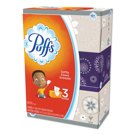 White Facial Tissue, 2-Ply, White, 180 Sheets/Box, 3 Boxes/Pack 1