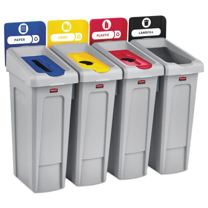 Slim Jim Recycling Station Kit, 92 gal, 4-Stream Landfill/Paper/Plastic/Cans 1