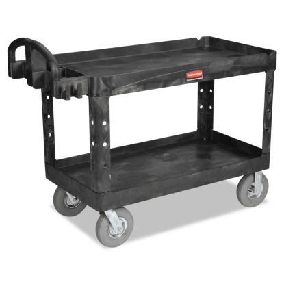 Heavy-Duty 2-Shelf Utility Cart, TPR Casters, 26w x 55d x 33.25h, Black 1