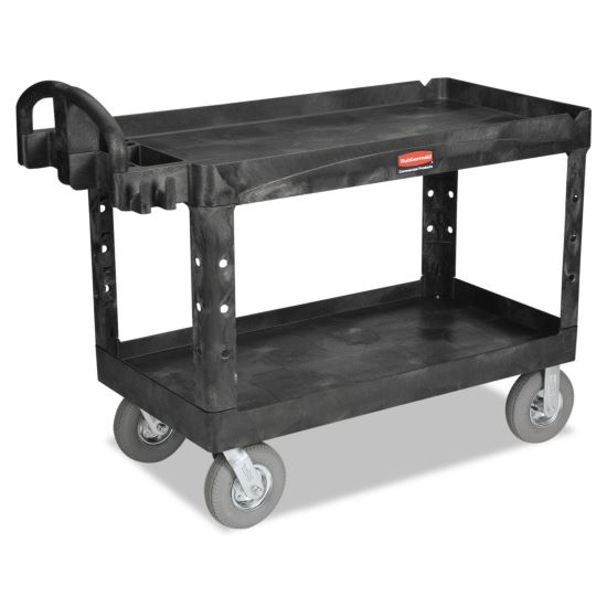 Heavy-Duty 2-Shelf Utility Cart, TPR Casters, 26w x 55d x 33.25h, Black 1