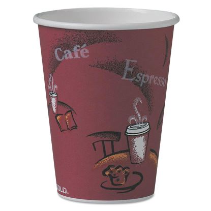Solo Paper Hot Drink Cups in Bistro Design, 12 oz, Maroon, 50/Pack 1