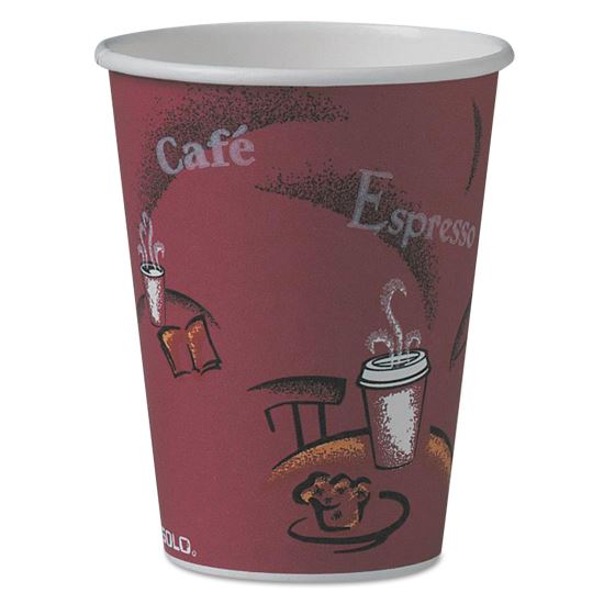 Solo Paper Hot Drink Cups in Bistro Design, 12 oz, Maroon, 50/Pack 1