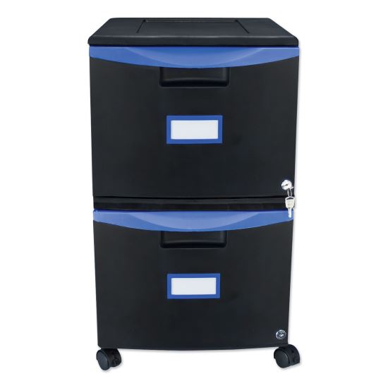 Two-Drawer Mobile Filing Cabinet, 2 Legal/Letter-Size File Drawers, Black/Blue, 14.75" x 18.25" x 26" 1