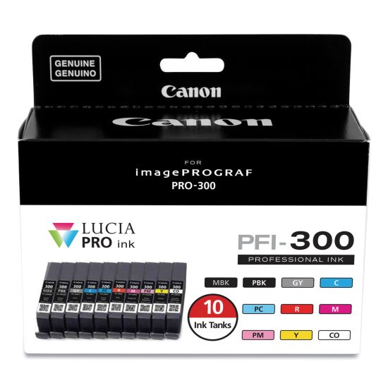 4192C007 (PFI-300) Ink, Matte Black/Photo Black/Gray/Cyan/Photo Cyan/Red/Magenta/Photo Magenta/Yellow/CO, 10/Pack 1