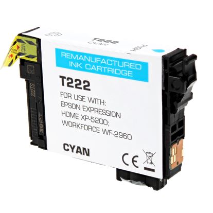 Remanufactured Epson 222 (T222220) Inkjet Cartridge, Cyan 185 Yield, 185 Yield 1