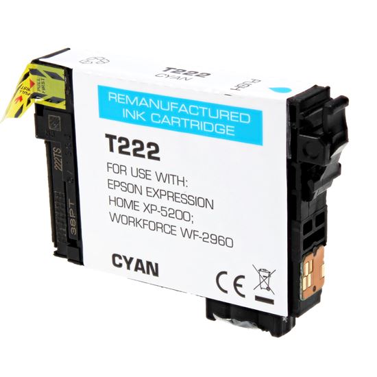 Remanufactured Epson 222 (T222220) Inkjet Cartridge, Cyan 185 Yield, 185 Yield 1