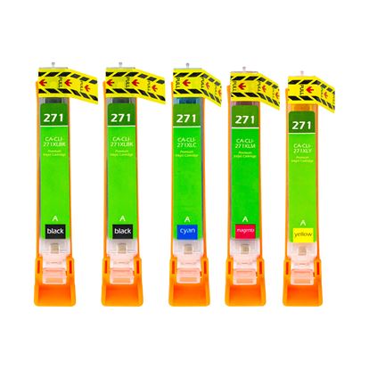 Remanufactured Canon PGI-270XL/CLI-271XL (PGI270XL/CLI-271XL 5-PK) Inkjet Color Combo, Blk,Blk, Cyan, Magenta, Yellow High Yield, 5 Cartridge Pack (K/K/C/M/Y) 1