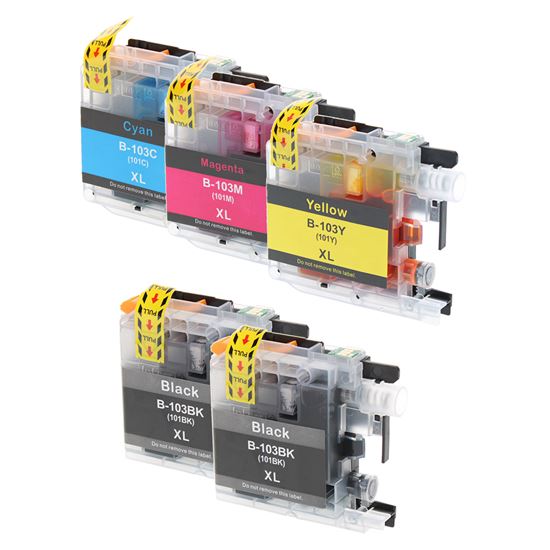 Compatible Brother LC103 (LC103BK/LC103C/LC103M/LC103Y) Inkjet Color Combo, 2xBlack, Cyan, Magenta, Yellow 600 High Yield, 5 Cartridge Pack (2K/1C/1M/1Y) 1