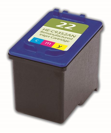 Remanufactured HP 22 (C9352AN) InkJet Cartridge, Tri-Color 165 Yield 1