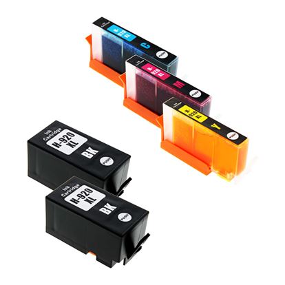 Compatible HP  920XL (CD975AN/CD972AN/CD973AN/CD974A) Inkjet Color Combo, 2xBlack, Cyan, Magenta, Yellow 1200/700 High Yield, 5 Cartridge Pack (2K/1C/1M/1Y) 1