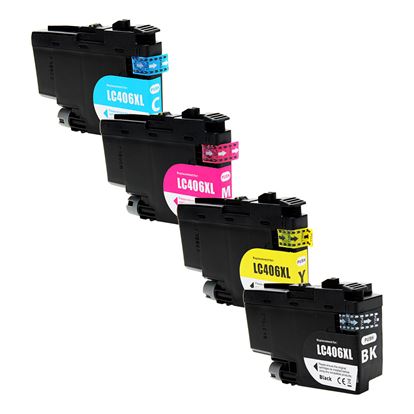 Compatible Brother LC406XL (LC406XL BK, C, M, Y) Inkjet Color Combo, Black, Cyan, Magenta, Yellow 6000/5000 High Yield, 4 Cartridge Pack (1K/1C/1M/1Y) 1