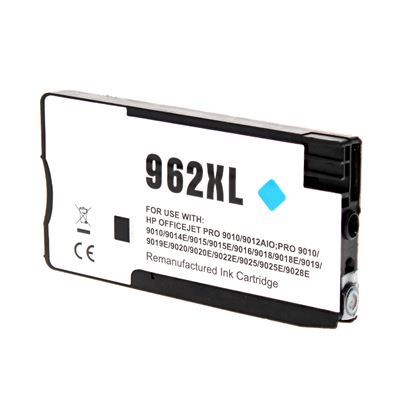 Remanufactured HP 962XL (3JA00AN) InkJet Cartridge, Cyan 1.6K High Yield, New Chip, Firmware Update Enhanced 1
