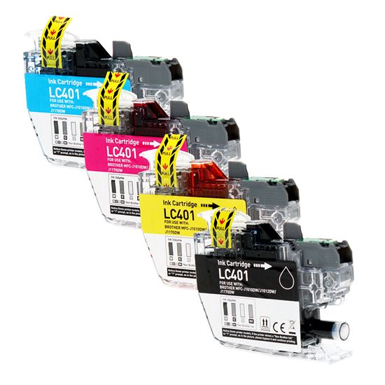 Compatible Brother  LC401 (LC401 BK,C,M,Y) Inkjet Color Combo, Black, Cyan, Magenta, Yellow 200 High Yield, 4 Cartridge Pack (1K/1C/1M/1Y) 1