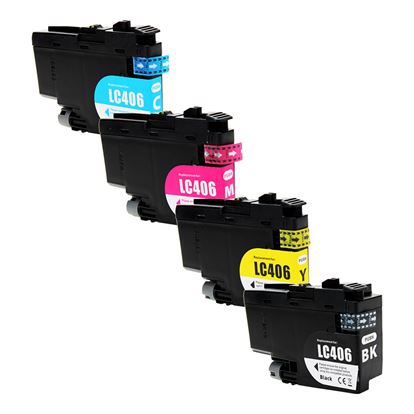 Compatible Brother LC406 (LC406 BK, C, M, Y) Inkjet Color Combo, Black, Cyan, Magenta, Yellow 3000/1500 High Yield, 4 Cartridge Pack (1K/1C/1M/1Y) 1