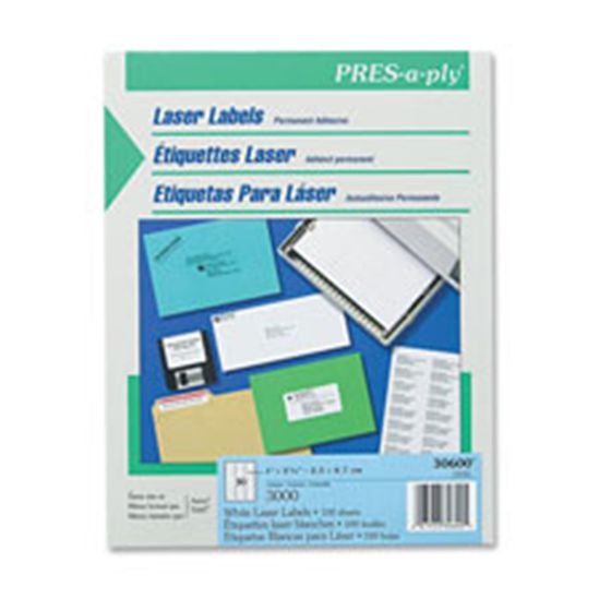 PRES-a-ply (1" x 2-5/8") (White Laser) (30 Labels/Sheet) (100 Sheets/Box) (Interchangeable with Avery# 5160 Maco# ML-3000) 1