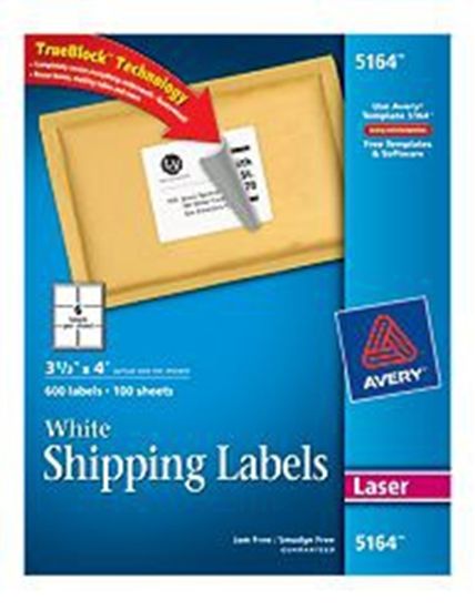 Avery Shipping Labels W/TrueBlock Technology for Laser Printers (White) (3 1/3" x 4") (6 Labels/Sheet) (100 Sheets/Box) 1