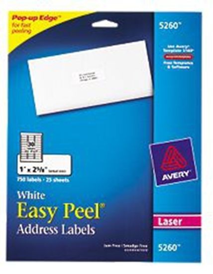 Avery Easy Peel White Address Labels for Laser Printers (1" x 2 5/8") (30 Labels/Sheet) (25 Sheets/Pkg) 1
