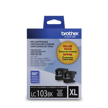 Brother High Yield Black Ink Cartridge Dual Pack (2 Pack of OEM# LC103BK) (2 x 600 Yield) 1