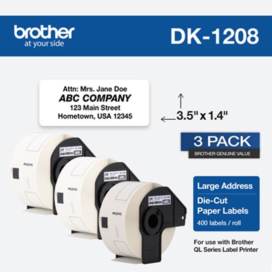 Brother Large Address Paper Label (400 Labels) 38mm x 90.3mm (1.4" x 3.5") - 3 pack 1