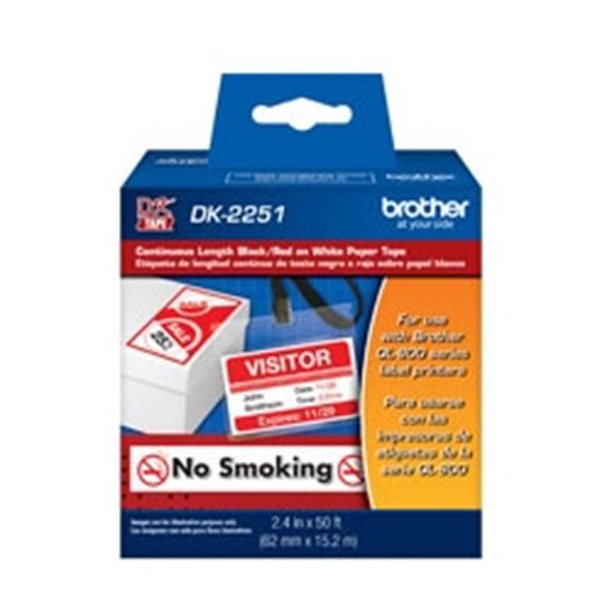 Brother 62mm x 15.2mm (2.44"x100') Continuous Length Red on White Paper Label (1/Pkg) 1