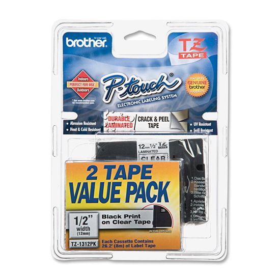 Brother 12mm (1/2") Black on Clear Laminated Tape (2 Pack of TZ131) (8m/26.2') For use in TZ P-Touch: All TZ Machines 1
