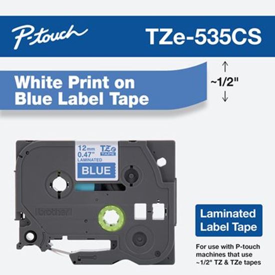 Brother P-Touch TZE-535  Laminated Label Tape (White/Blue) (1/2" x 26-1/4') (Indoor/Outdoor) (Ink Color: White) 1