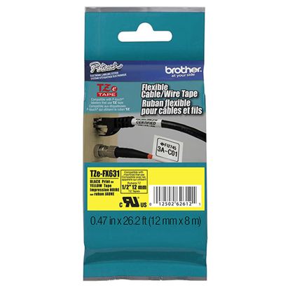 Brother 12mm (1/2") Black on Yellow Flexible ID Super Adhesive Industrial Tape (8m/26.2') (1/Pkg) 1