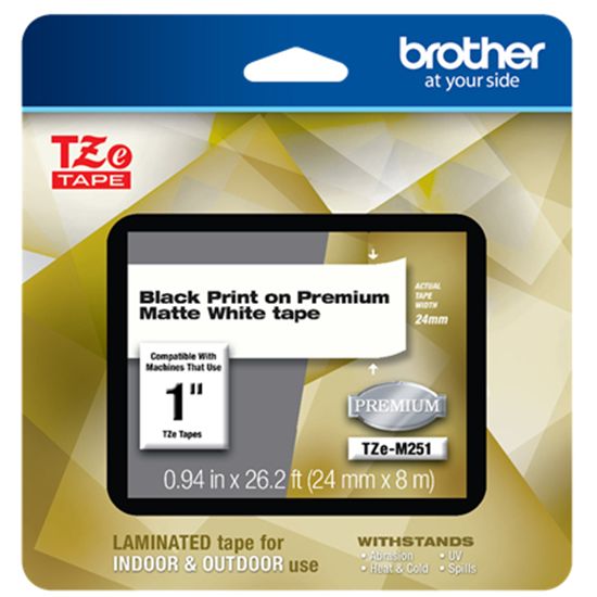 Brother P-Touch 1400 1500PC 1600 2200 2210 2300 2310 2400 2410 2430PC 2600 2610 2700 2730 Black Print on Premium Matte White Laminated Tape (24mm (0.94") Wide x 8m (26.2') Long) 1