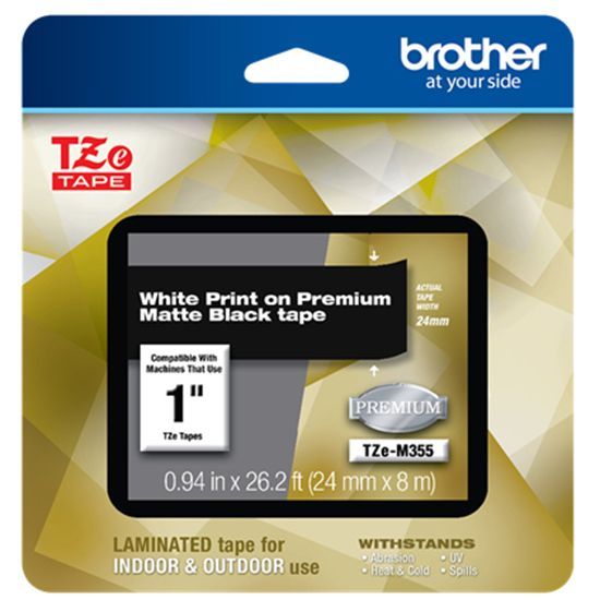 Brother P-Touch 1400 1500PC 1600 2200 2210 2300 2310 2400 2410 2430PC 2600 2610 2700 2710 2730 White Print on Premium Matte Black Laminated Tape (24mm (0.94") Wide x 8m (26.2') Long) 1