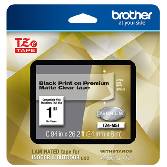 Brother P-Touch PT-1400 1500PC 1600 2200 2210 2300 2310 2400 2410 2430PC 2600 2610 2700 2710 2730 Black Print on Premium Matte Clear Laminated Tape (24mm (0.94") Wide x 8m (26.2') Long) 1