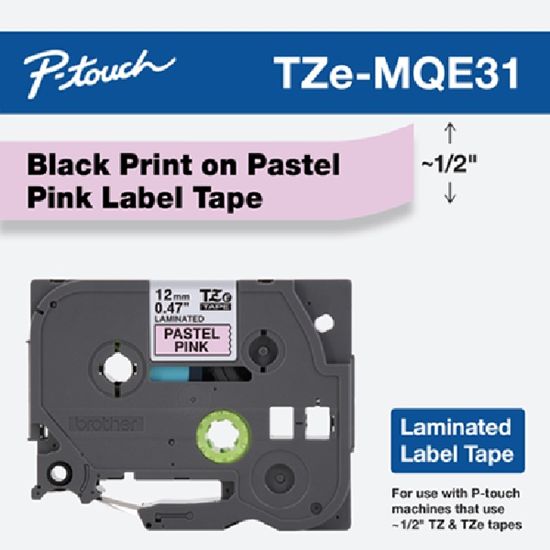 Brother 12mm (0.47")  Black on Pastel Pink (Pantone 517C) 1