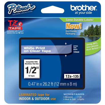 Brother 12mm (1/2") White on Clear Extra Strength Super Adhesive Industrial Tape (8m/26.2') (1/Pkg) For use in TZ P-Touch: All TZ Machines 1