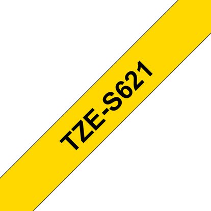 Brother 9mm (3/8") Black on Yellow Extra Strength Super Adhesive Industrial Tape (8m/26.2') (1/Pkg) 1
