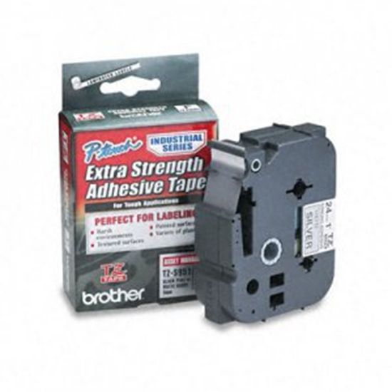 Brother 24mm (1") Black on Matte Silver Extra Strength Super Adhesive Industrial Tape (8m/26.2') (1/Pkg). For All TZ Machines Except PT-200 1100 1130 1300 1160 1170S 1180 1200 2030 2730 1