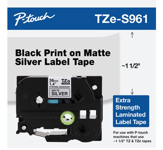 Brother 36mm (1 1/2") Black on Matte Silver Extra Strength Super Adhesive Industrial Tape (8m/26.2') (1/Pkg) For Use in PT-530 550 3600 9200DX 9200PC 9400 9500PC 9600 Only 1