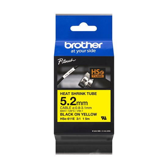 Brother 3:1 Heat Shrink Tube (0.2" x 4.9') (Black on Yellow) (Dia: 0.031"-0.12") 1