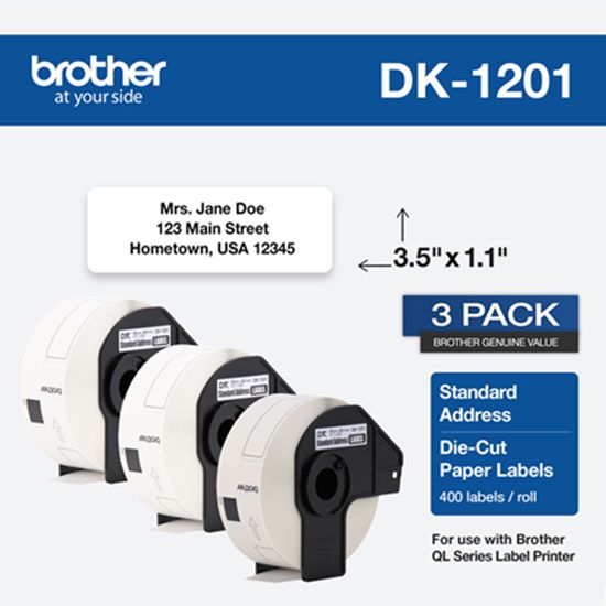 Brother Standard Address Paper Label (400 Labels) 29mm x 90.3mm (1.1" x 3.5") - 3 pack 1