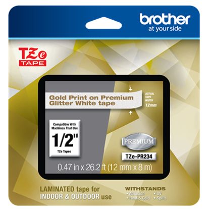 Brother 12MM 8M Gold On Glitter White 1