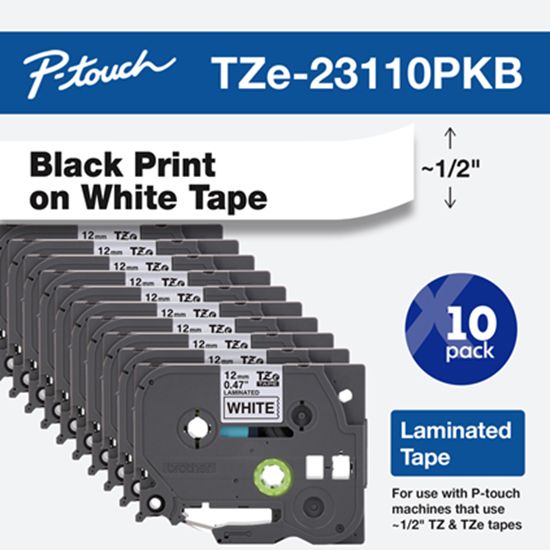 Brother 12mm (0.47") Black on White Tape (2 Pack of TZE23110) All TZ Machines 1