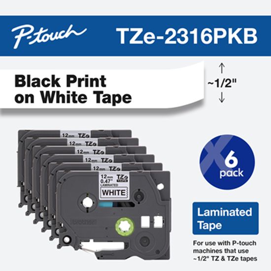 Brother 12mm (0.47") Black on White Tape (2 Pack of TZE2316) All TZ Machines 1