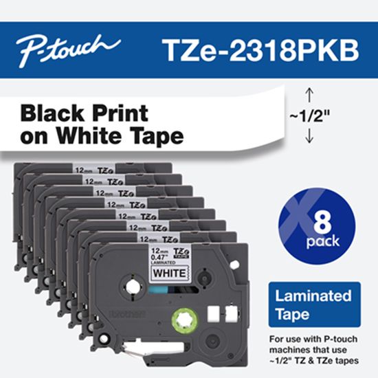Brother 12mm (0.47") Black on White Tape (2 Pack of TZE2318) All TZ Machines 1